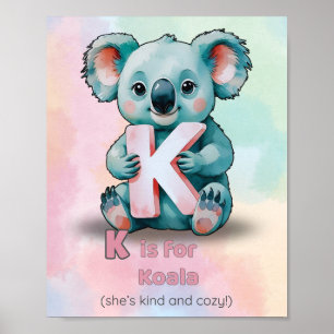 Póster K es para Koala - Cute Alphabet Wall Art para enfe