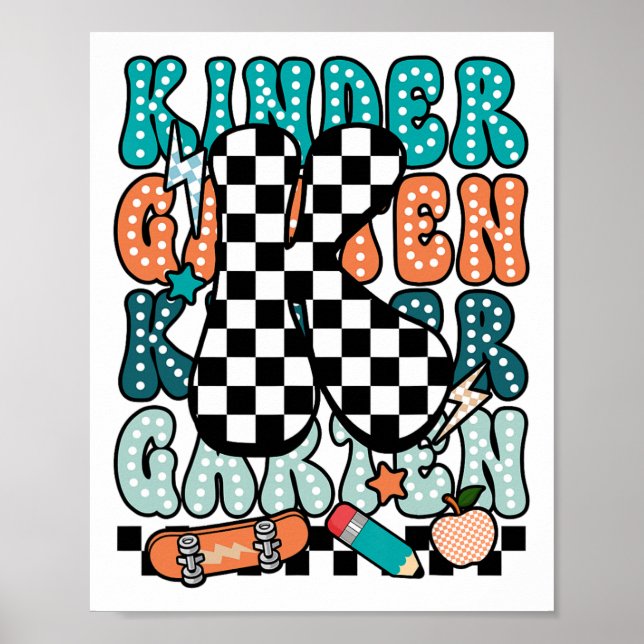 Póster K Kindergarten Teacher Checkered Back To School Ki (Frente)