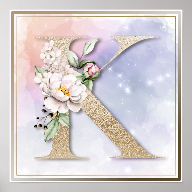Póster K Monograma Burgundy Poster Floral (Frente)