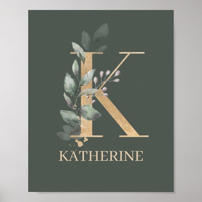 Póster K Monograma Floral personalizado (Frente)