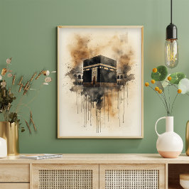 Póster Kaaba Watercolor Art – Sacred Islamic Symbol