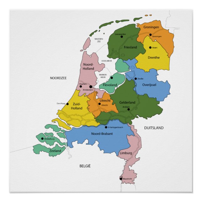 Póster Kaart van Nederland (Anverso)