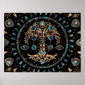 Póster Kabbalah El árbol de la vida Abalone y el oro