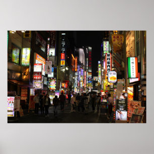 Póster Kabukichō Tokio Neones por la noche