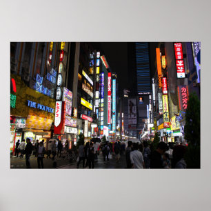 Póster Kabukichō Tokio Neones por la noche