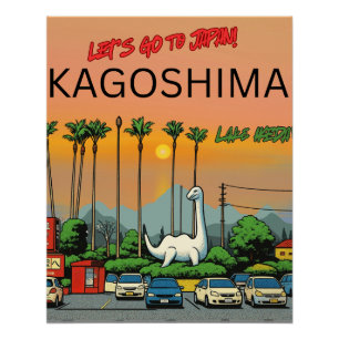 Póster Kagoshima Lago Ikeda Japón viaje 