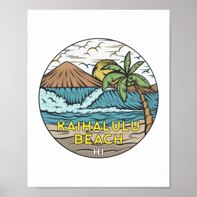 Póster Kaihalulu Beach Hawaii Vintage (Frente)