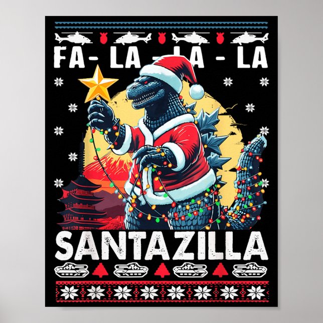 Póster Kaiju Christmas Santazilla Japanese Monster Dinosa (Frente)