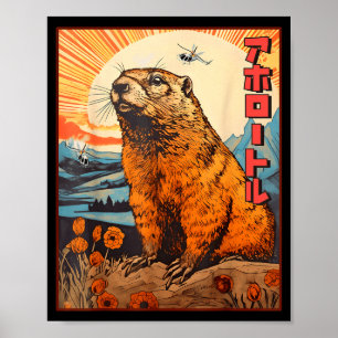 Póster Kaiju Groundhog Monstruo Vintage Anime Manga Retro