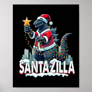 Póster Kaiju Navidades Santazilla Monstruo Japonés Dinosa
