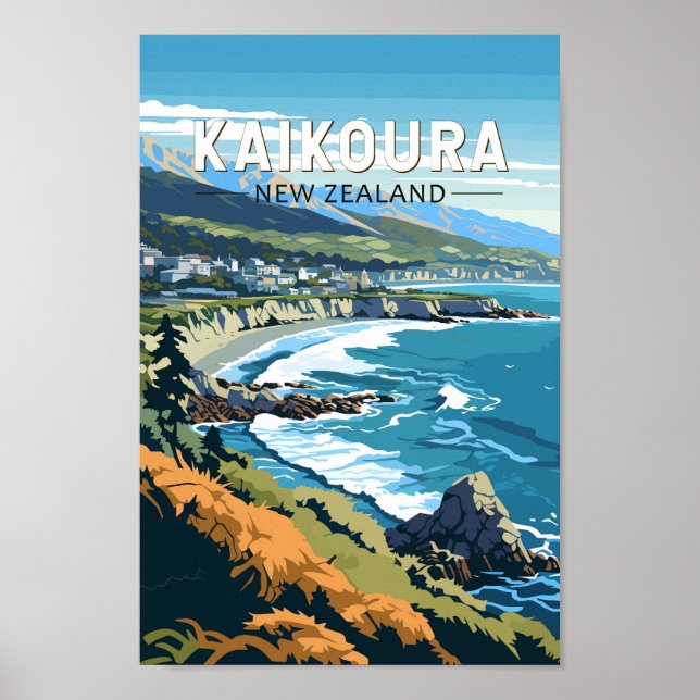 Póster Kaikoura Nueva Zelanda Vintage (Frente)