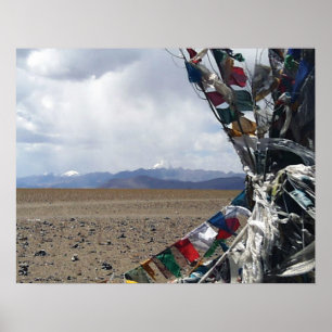 Póster Kailash First View Prayerflags en el primer plano