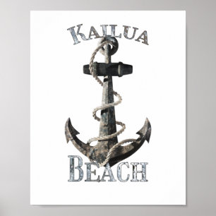 Póster Kailua Beach Hawaii Vacaciones Ancla Náutica