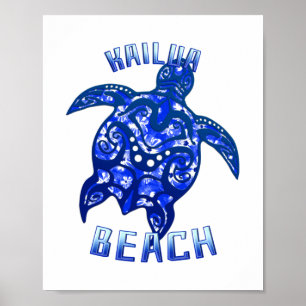 Póster Kailua Beach Hawaii Vacaciones Tortuga Tribal