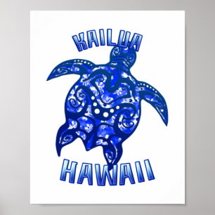 Póster Kailua Hawaii Vacuna a tortuga tribal