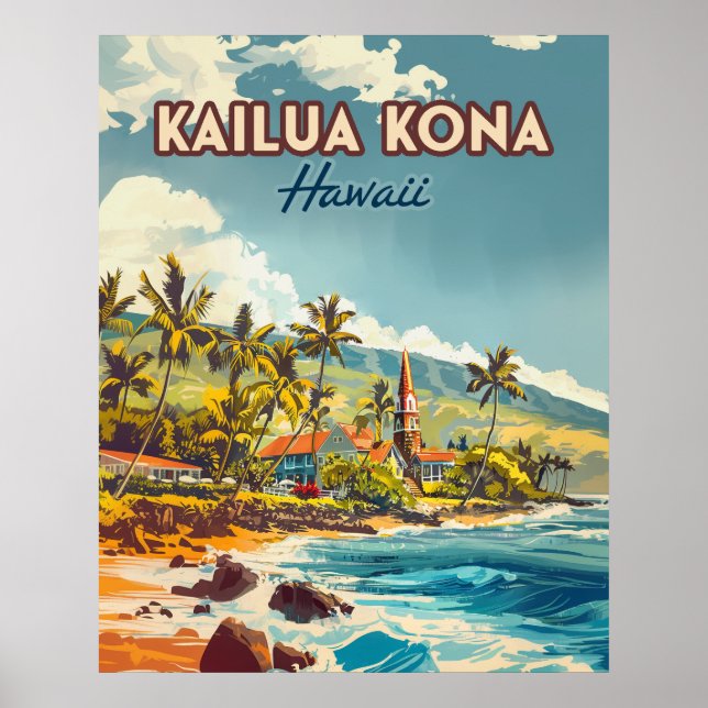 Póster Kailua Kona Hawaii Big Island Beach Vintage (Frente)