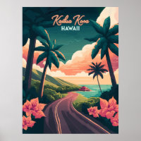 Kailua Kona Hawaii Gran Isla Sunset Retro