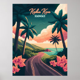 Póster Kailua Kona Hawaii Gran Isla Sunset Retro