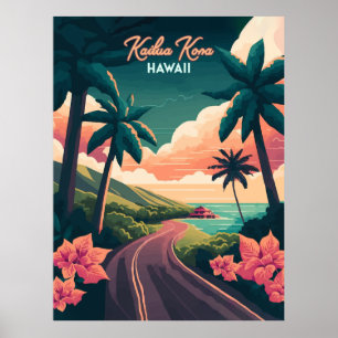 Póster Kailua Kona Hawaii Gran Isla Sunset Retro