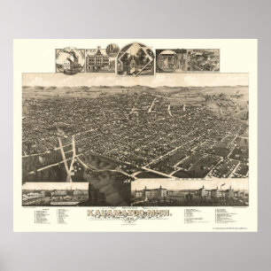 Póster Kalamazoo, Mapa Panorámico de MI - 1883