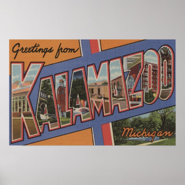 Póster Kalamazoo, Michigan - Escenas de letras grandes (Frente)