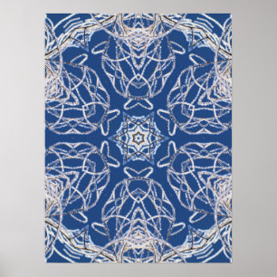 Póster Kaleidoscope Azul brillante, blanco, una sola estr