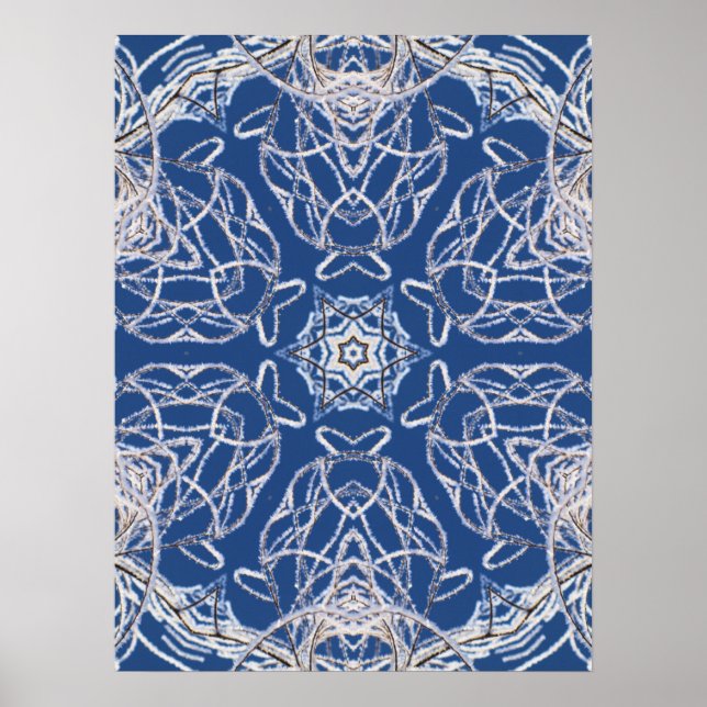 Póster Kaleidoscope Azul brillante, blanco, una sola estr (Frente)