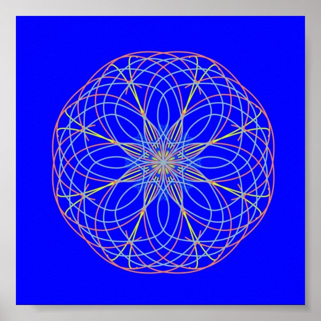 Póster Kaleidoscope Mandala Art Energy Ball Poster azul (Frente)