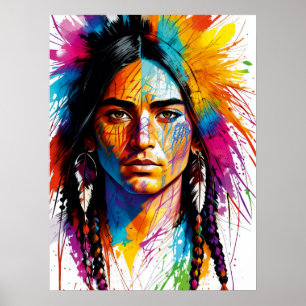Póster Kaleidoscopio Tribal: Retrato indígena colorido