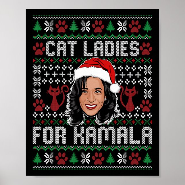 Póster Kamala Harris 24 Ugly Navidades Cat Ladies Para Ka (Frente)