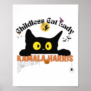 Póster Kamala Harris Halloween Gato sin Niños Elección