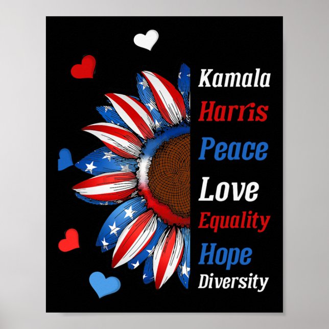 Póster Kamala Harris Peace Love Equality Hope Diversidad  (Frente)