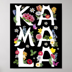Póster Kamala Harris Vintage Floral Cat Letters President