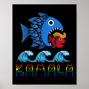 Póster Kamala por Trump Ola Azul Gran Pescado Coma Pequeñ
