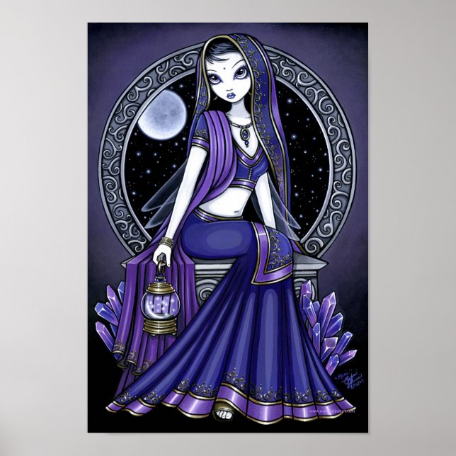 Póster "Kami" Moon púrpura Sari Poster de hadas (Frente)
