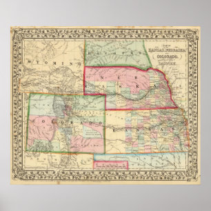 Póster Kan, Neb, Colo Map by Mitchell