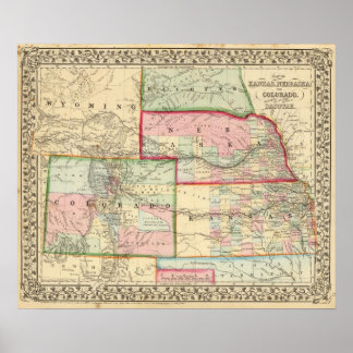 Póster Kan, Neb, Colo Map by Mitchell
