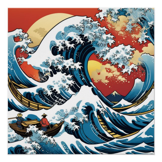 Póster Kanagawa Japonés La gran ola (Anverso)