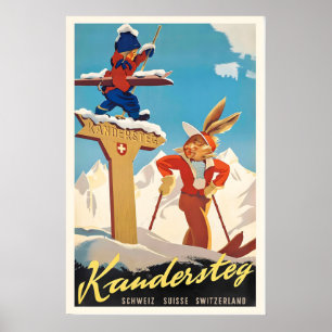 Póster Kandersteg Suiza Schweiz Suiza Esquí Antiguo