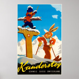 Póster Kandersteg Suiza Vintage Travel Ski Poster