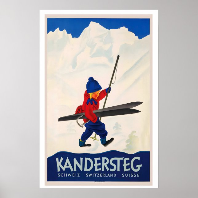 Póster Kandersteg Switzerland Vintage Ski Poster - Framed (Frente)