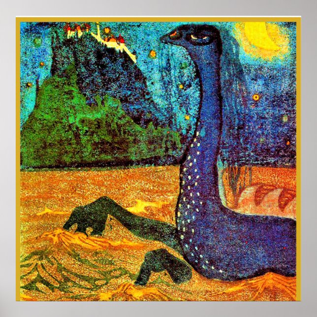 Póster Kandinsky - Noche iluminada por luna, obras de art (Frente)