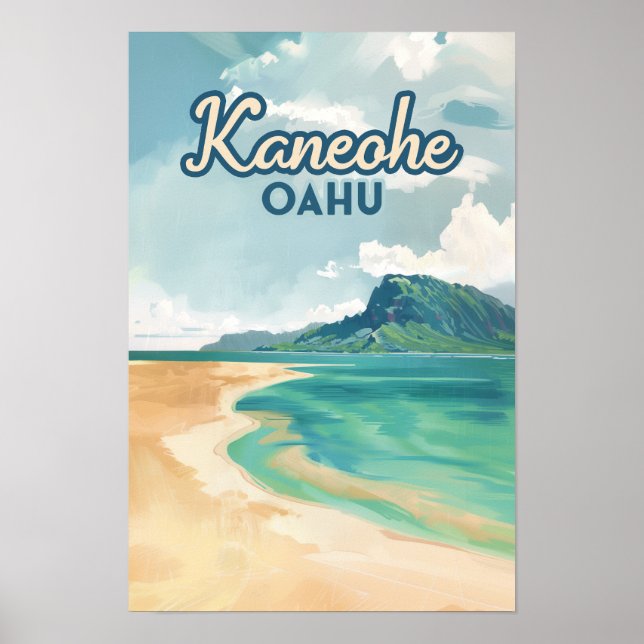 Póster Kaneohe Sandbar Oahu Hawaii Retro (Frente)