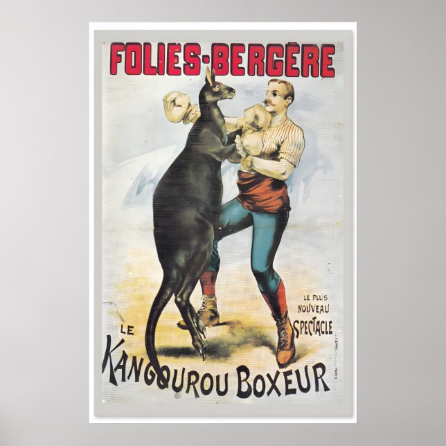 Póster Kangaroo Boxing - 1890s Vintage Style French Art (Frente)