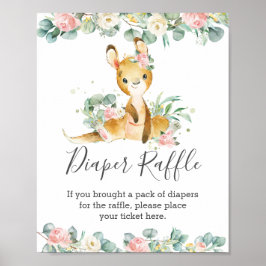 Póster Kangaroo Floral Greenery Baby Shower Diaper Raffle