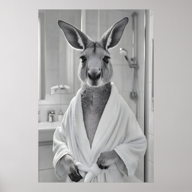 Póster Kangaroo in Bathrobe Print, Funny Animal Bathroom (Frente)