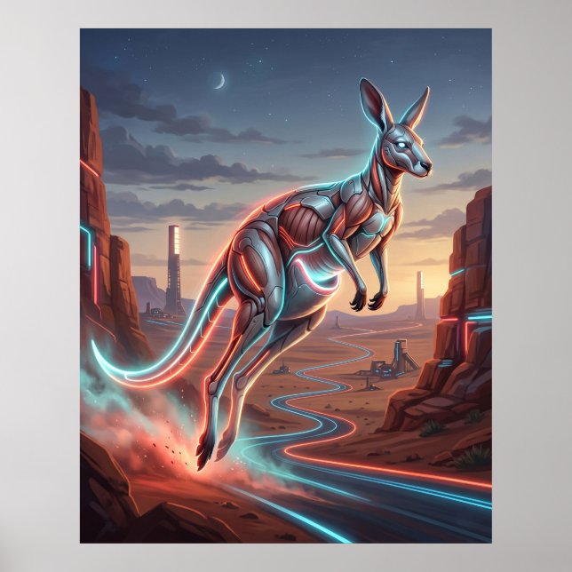 Póster Kangaroo Red Neon Outback (Frente)