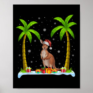 Póster Kangaroo Santa Hat Palm Tree Beach Navidad Pajama