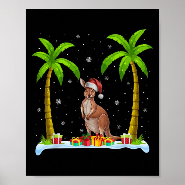 Póster Kangaroo Santa Hat Palm Tree Beach Navidad Pajama (Frente)