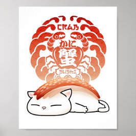 Póster Kani Crab Sushi Cat